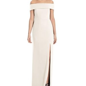 Dessy Cuffed Off-the-Shoulder Trumpet Gown